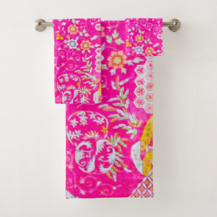 Pink Floral Bath Towel Set
