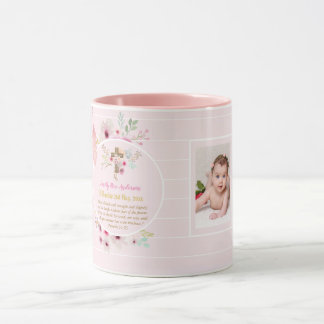 Pink Floral BAUTIZO Baptism Bible Verse Photo Girl Mug