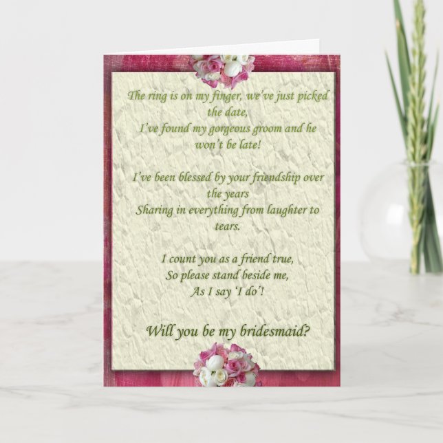 Pink floral Be my Bridesmaid Card (Front)