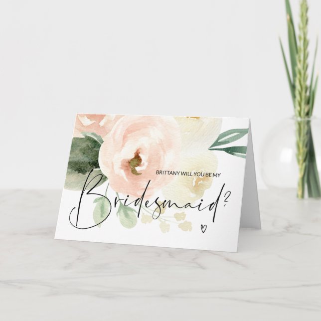 Pink Floral Be My Bridesmaid Proposal Wedding Card (Front)