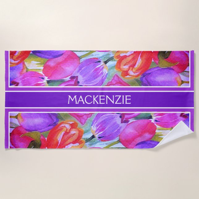 Pink Floral Beach Towel (Front)