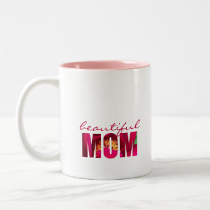 Pink Floral "Beautiful Mum" Personalise Note Gift Two-Tone Coffee Mug