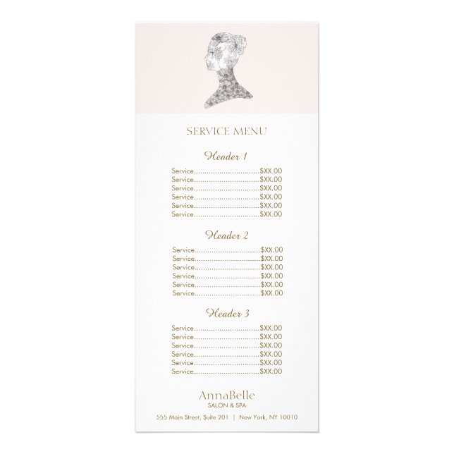 Pink Floral Beauty Girl Salon Price List Menu (Front)