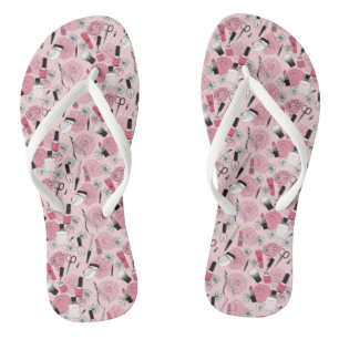 Pink Floral Beauty Products Pattern Jandals