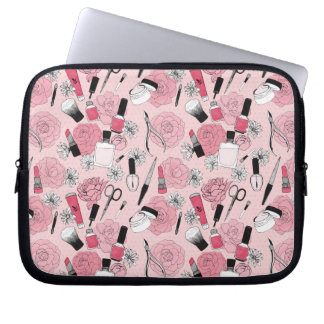 Pink Floral Beauty Products Pattern Laptop Sleeve
