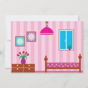 Pink Floral Bedroom Kids Room Invitation