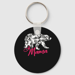 Pink Floral Best Mama Bear Gift Key Ring