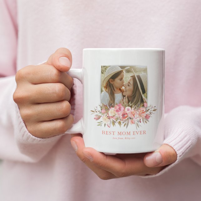 Pink Floral Best Mum Ever Photo Coffee Mug (Creator Uploaded)