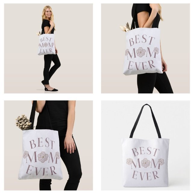 Pink Floral Best Mum Ever Tote Bag (Pink Floral Best Mom Ever Tote Bags)