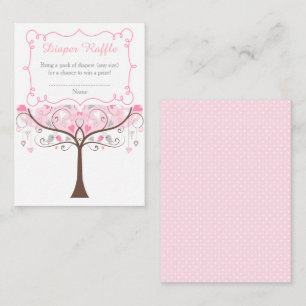 Pink Floral Bird Baby Shower Diaper Raffle Enclosure Card
