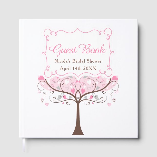 Pink Floral Bird Bridal Shower  Guest Book (Front)