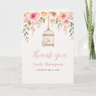 Pink Floral Bird Cage Bridal Shower Thank You Card