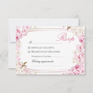 Pink Floral & Bird Wedding RSVP Card - Romantic Wa