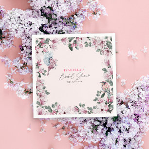 Pink Floral & Birds Elegant Bridal Shower Napkin