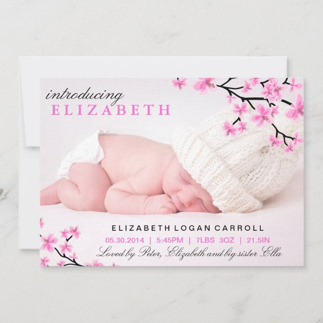 Pink Floral Birth Announcement (Front)