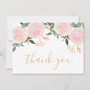 Pink Floral Birthday Flat Thank You Card