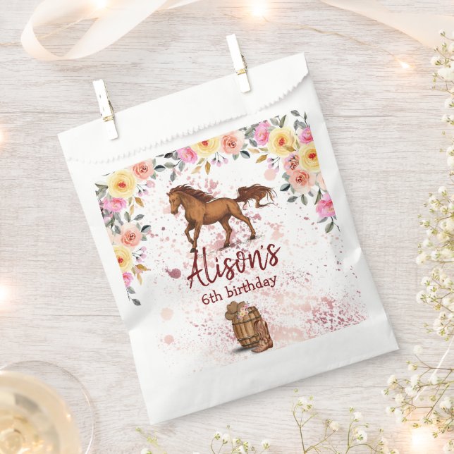 Pink Floral Birthday Horse Birthday Party Favour Bags (Clipped)