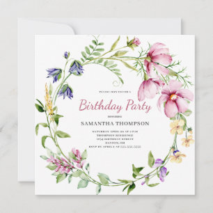 Pink Floral Birthday Invitation