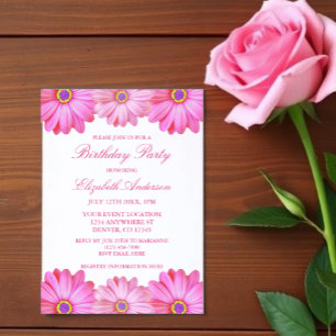 Pink Floral Birthday Invitation
