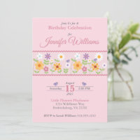 Pink Floral Birthday Invitation