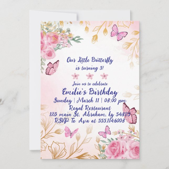 Pink Floral Birthday Invitation: Perfect for  Holiday Card (Front)