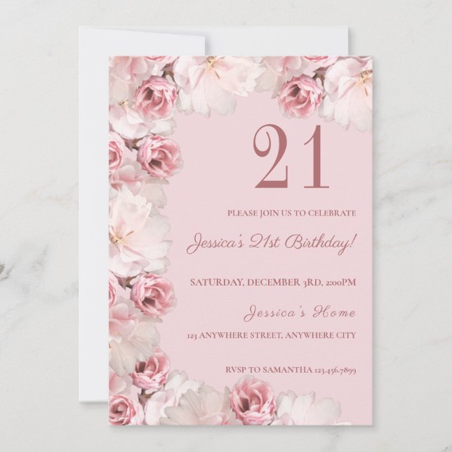 Pink Floral Birthday Party Invitation (Front)