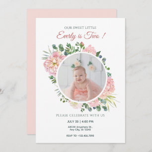 Pink floral birthday photo  invitation