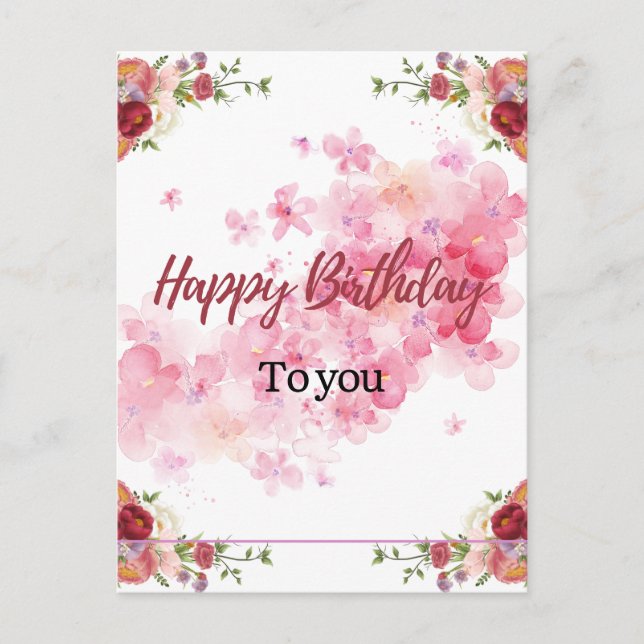 Pink floral Birthday Postcard (Front)