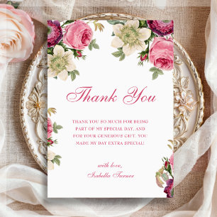 Pink Floral   Birthday Thank You Card