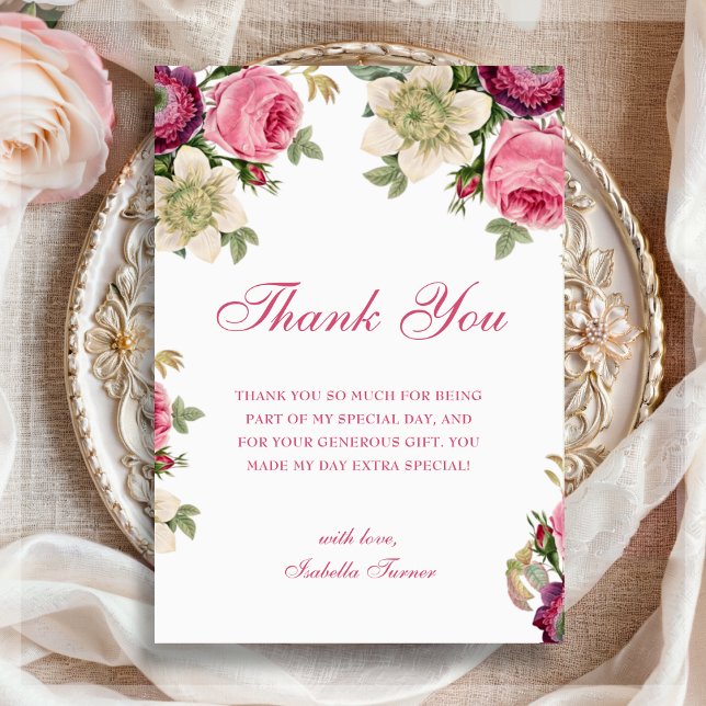 Pink Floral | Birthday Thank You Card (Creator Uploaded)