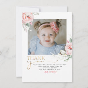 Pink Floral Birthday Thank You Photo Postcard