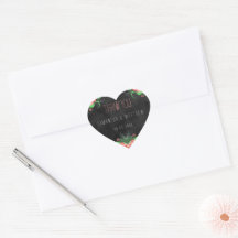 Pink Floral Black Chalkboard Heart Wedding Sticker