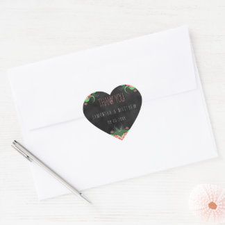 Pink Floral Black Chalkboard Heart Wedding Sticker
