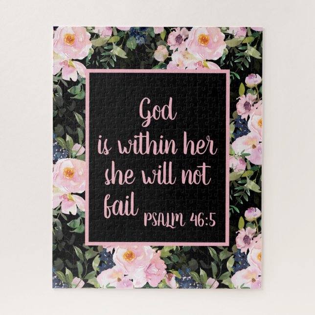Pink Floral Black Christian Bible Verse God Within Jigsaw Puzzle (Vertical)