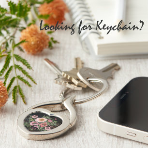 Pink Floral Black Key Ring