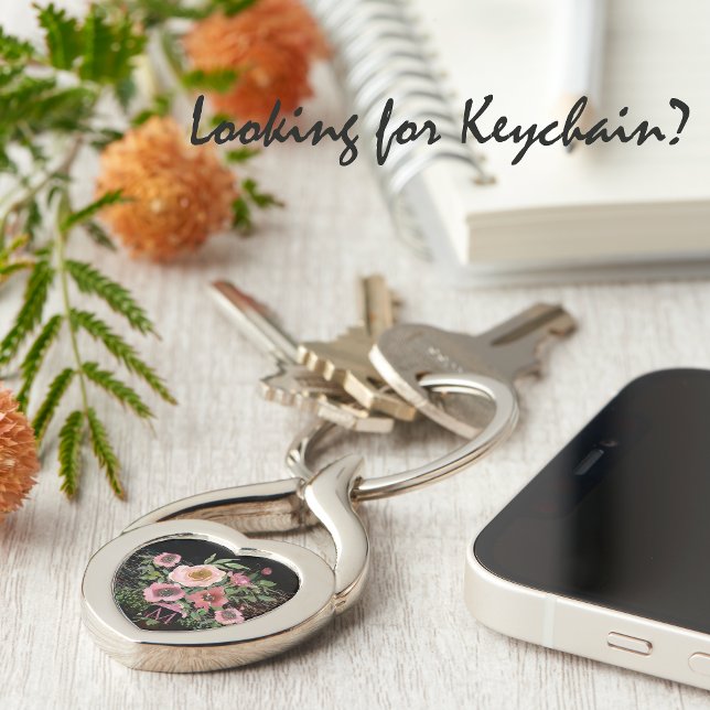 Pink Floral Black Key Ring (Pink floral black key chain, great gift with monogram)