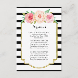 Pink Floral Black Stripes Wedding Direction Insert