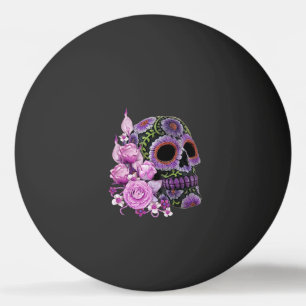 Pink Floral Black Sugar Skull Day Of The Dead Ping Pong Ball