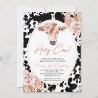 Pink Floral Black White Cow Print Birthday