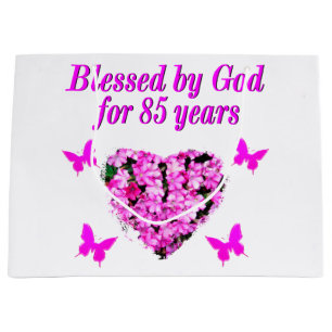 PINK FLORAL BLESSED BY GOD FOR 85 YEARS LARGE GIFT BAG