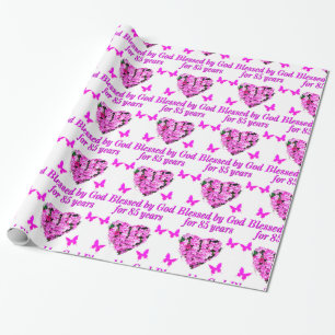 PINK FLORAL BLESSED BY GOD FOR 85 YEARS WRAPPING PAPER