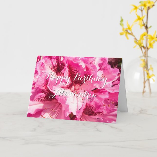 Pink Floral Bliss - Personalized Birthday Card (Yellow Flower)
