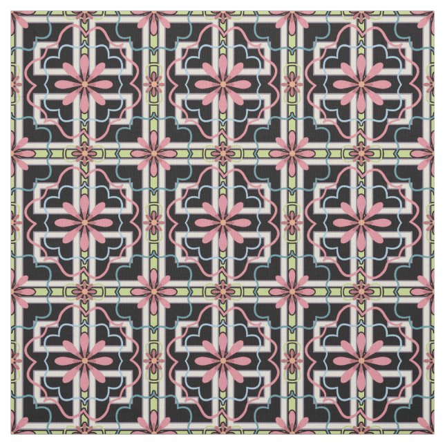 Pink Floral Block Repeat Pattern Fabric (Swatch)