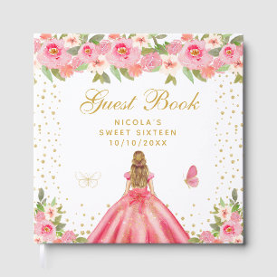 Pink Floral Blonde Hair Princess Sweet Sixteen Guest Book