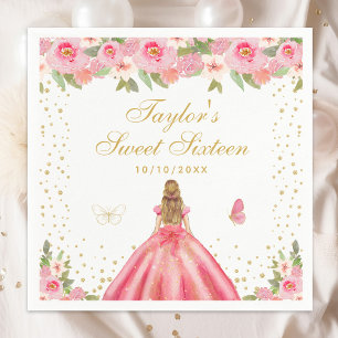 Pink Floral Blonde Hair Princess Sweet Sixteen Napkin