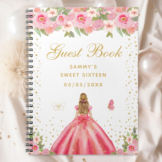 Pink Floral Blonde Hair Princess Sweet Sixteen Notebook (Creator Uploaded)