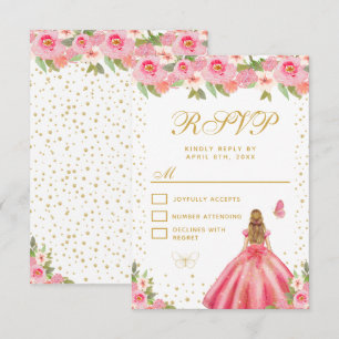 Pink Floral Blonde Hair Princess Sweet Sixteen RSVP Card