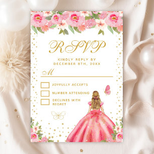 Pink Floral Blonde Hair Princess Sweet Sixteen RSVP Card