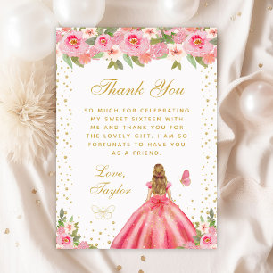 Pink Floral Blonde Hair Princess Sweet Sixteen Thank You Card