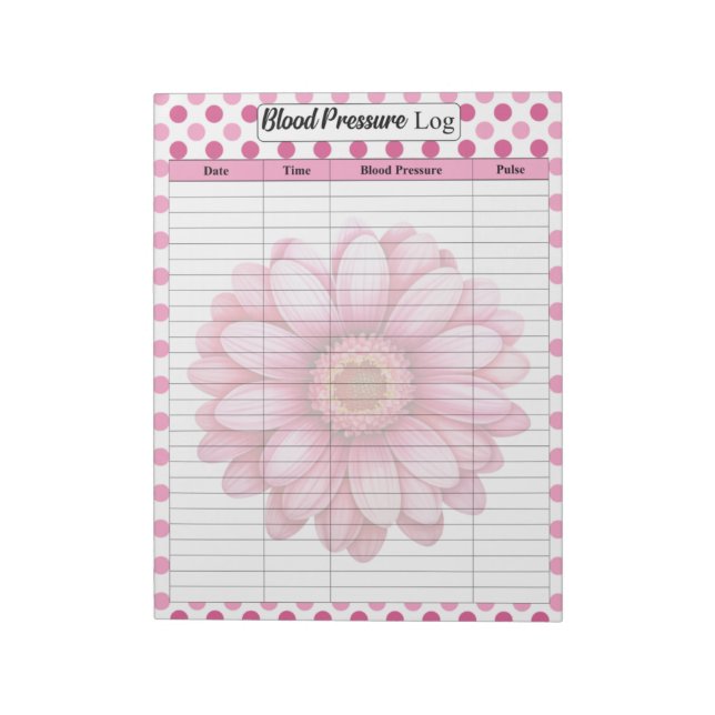 Pink Floral Blood Pressure Log Notepad (Rotated)